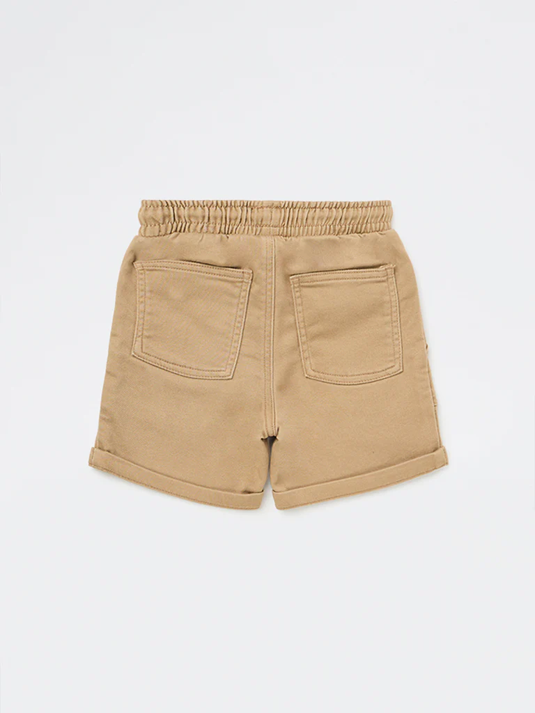 HOP Kids Boys Light Taupe Mid-Rise Cotton-Blend Shorts - Image 5
