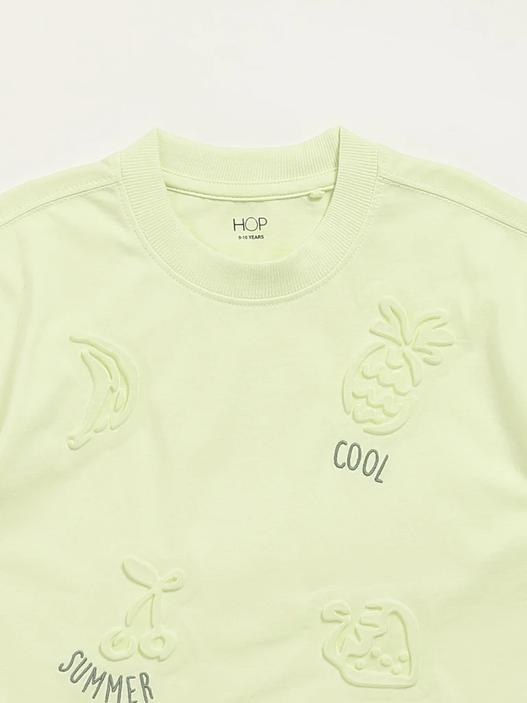 HOP Kids Boys Lime Embossed Design Cotton T-Shirt - Image 3