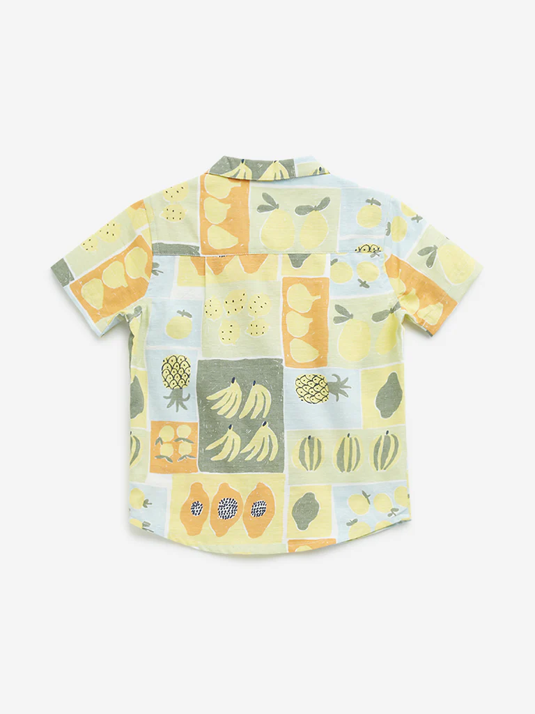 HOP Kids Boys Lime Fruit Printed Cotton Shirt - Image 2