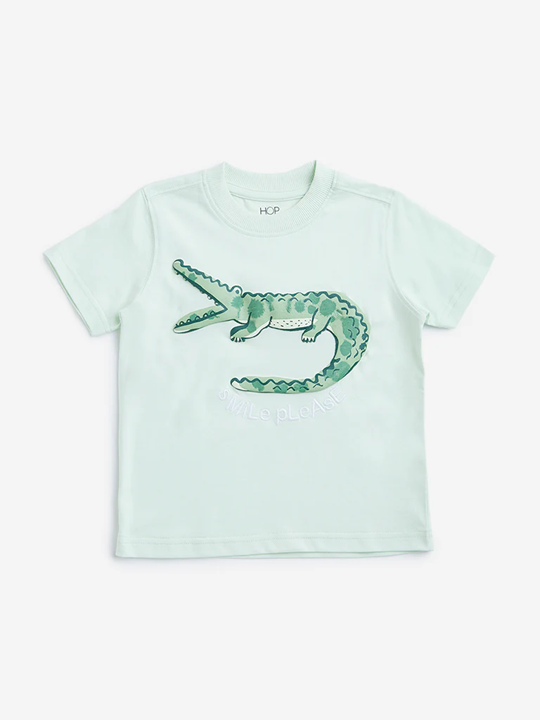 HOP Kids Boys Mint Animal Graphic Cotton T-Shirt