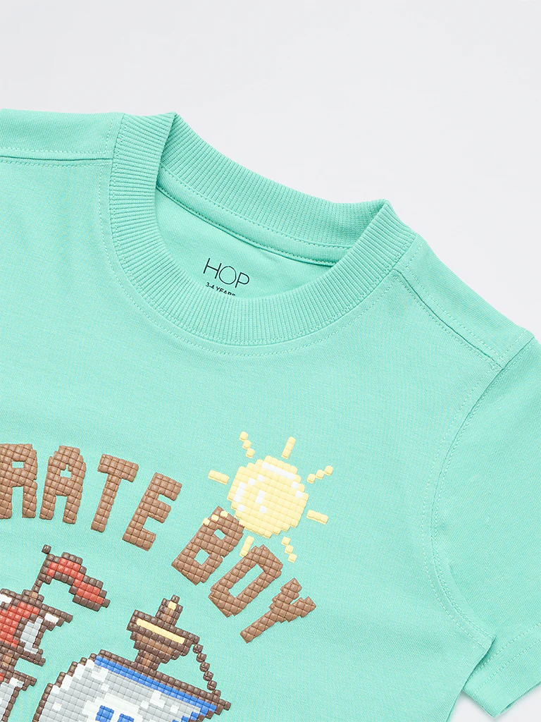 HOP Kids Boys Mint Graphic Design Cotton T-Shirt - Image 6