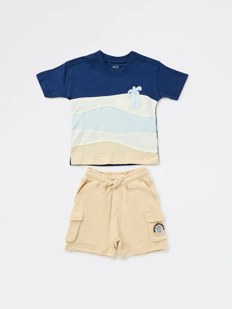 HOP Kids Boys Multicolour Cotton T-Shirt and Shorts Set - Image 3
