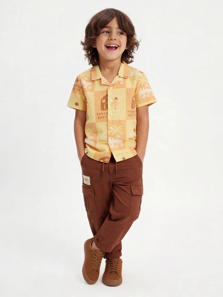 HOP Kids Boys Multicolour Printed Cotton Shirt