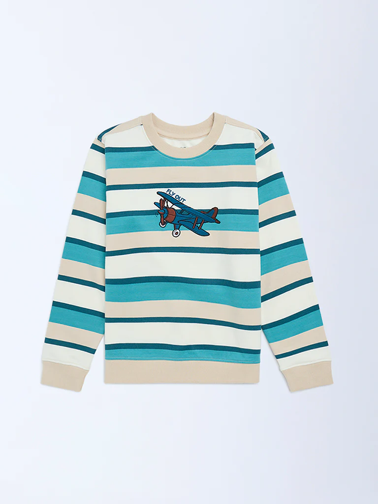 HOP Kids Boys Multicolour Striped Cotton Sweatshirt - Image 3