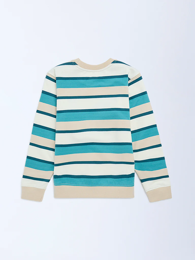 HOP Kids Boys Multicolour Striped Cotton Sweatshirt - Image 4
