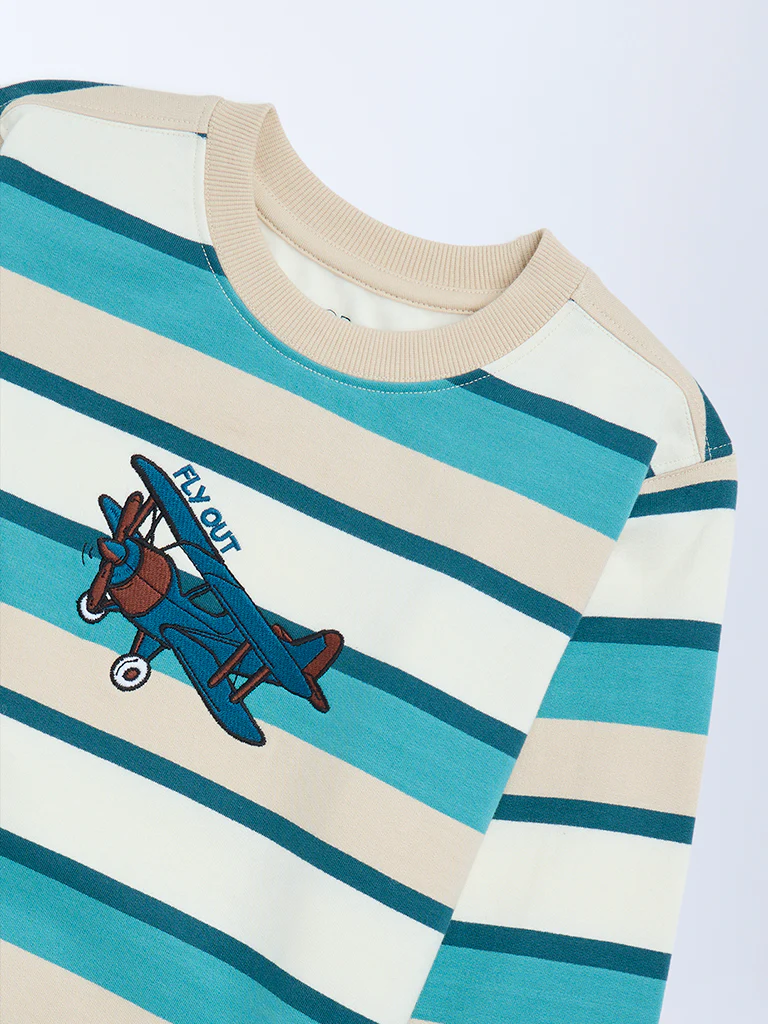 HOP Kids Boys Multicolour Striped Cotton Sweatshirt - Image 5