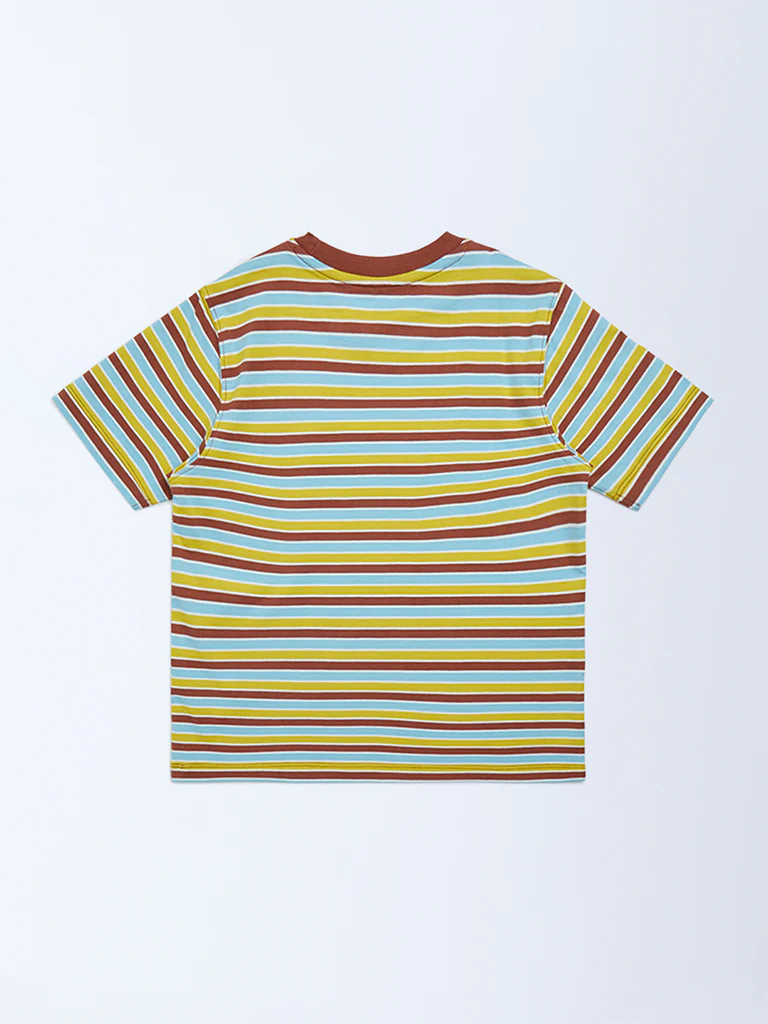 HOP Kids Boys Multicolour Striped Cotton T-Shirt - Image 4