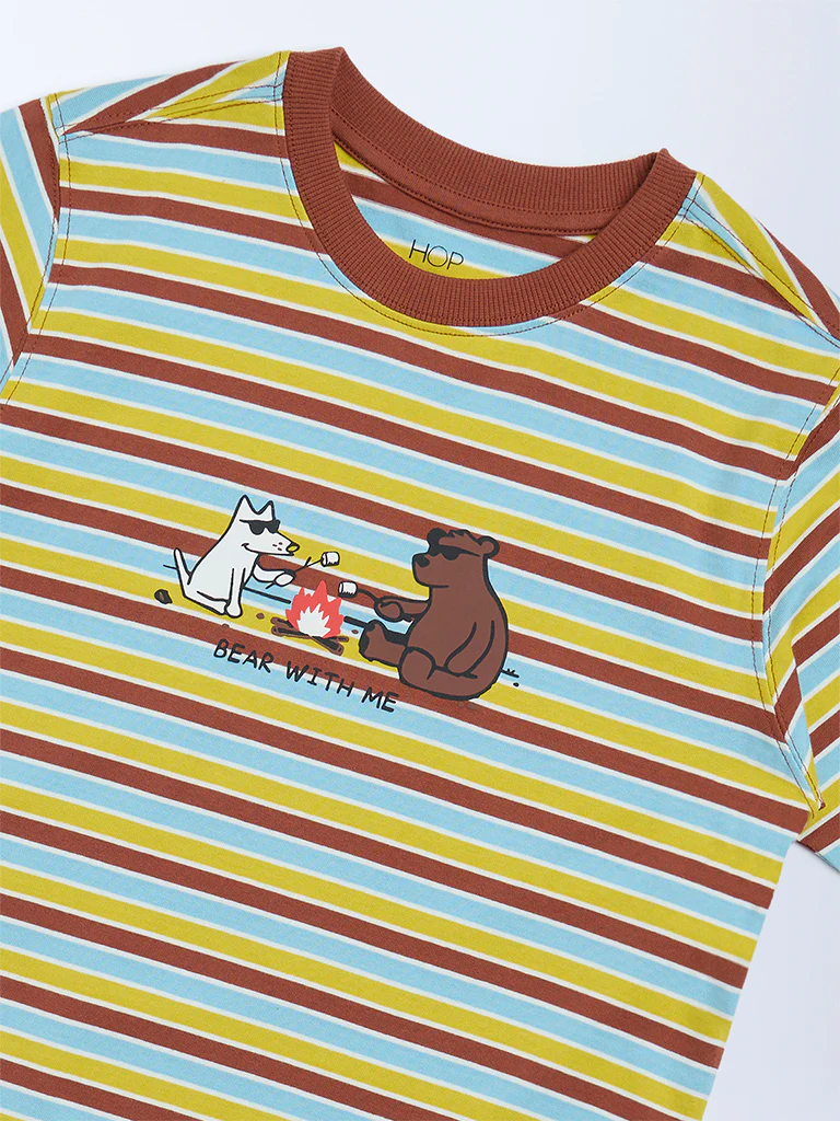HOP Kids Boys Multicolour Striped Cotton T-Shirt - Image 5
