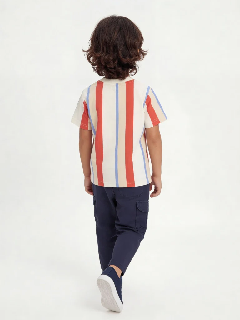 HOP Kids Boys Multicolour Striped Cotton T-Shirt - Image 2