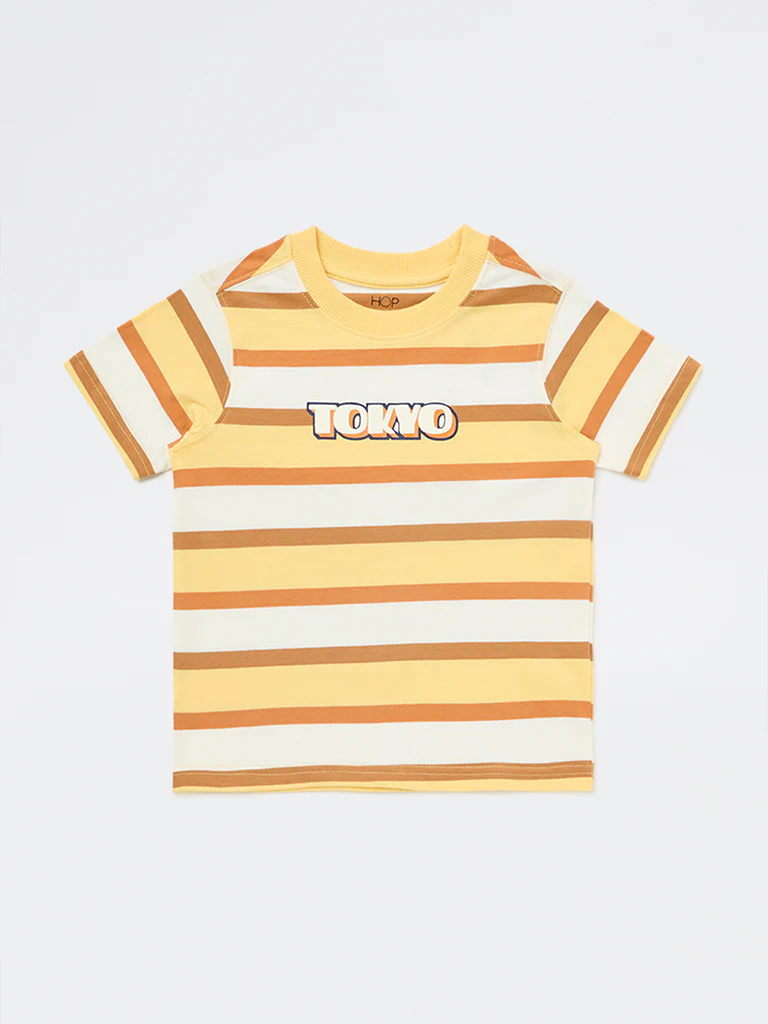 HOP Kids Boys Multicolour Striped Cotton T-Shirt - Image 4