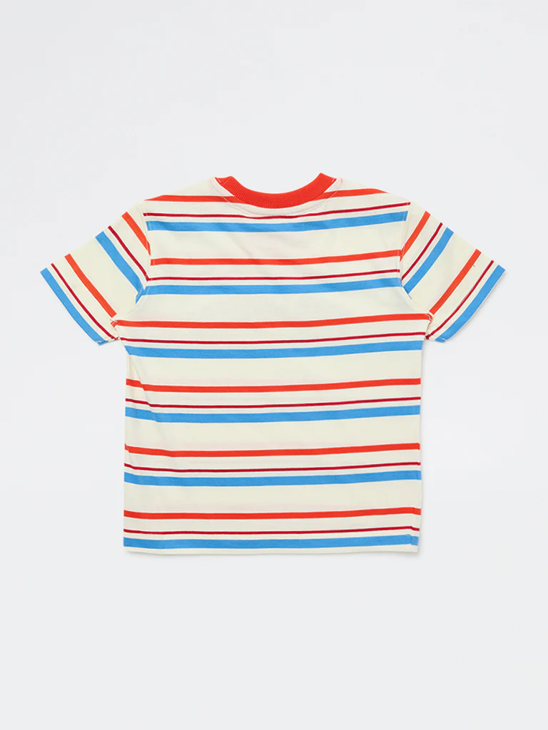HOP Kids Boys Multicolour Striped Cotton T-Shirt - Image 4