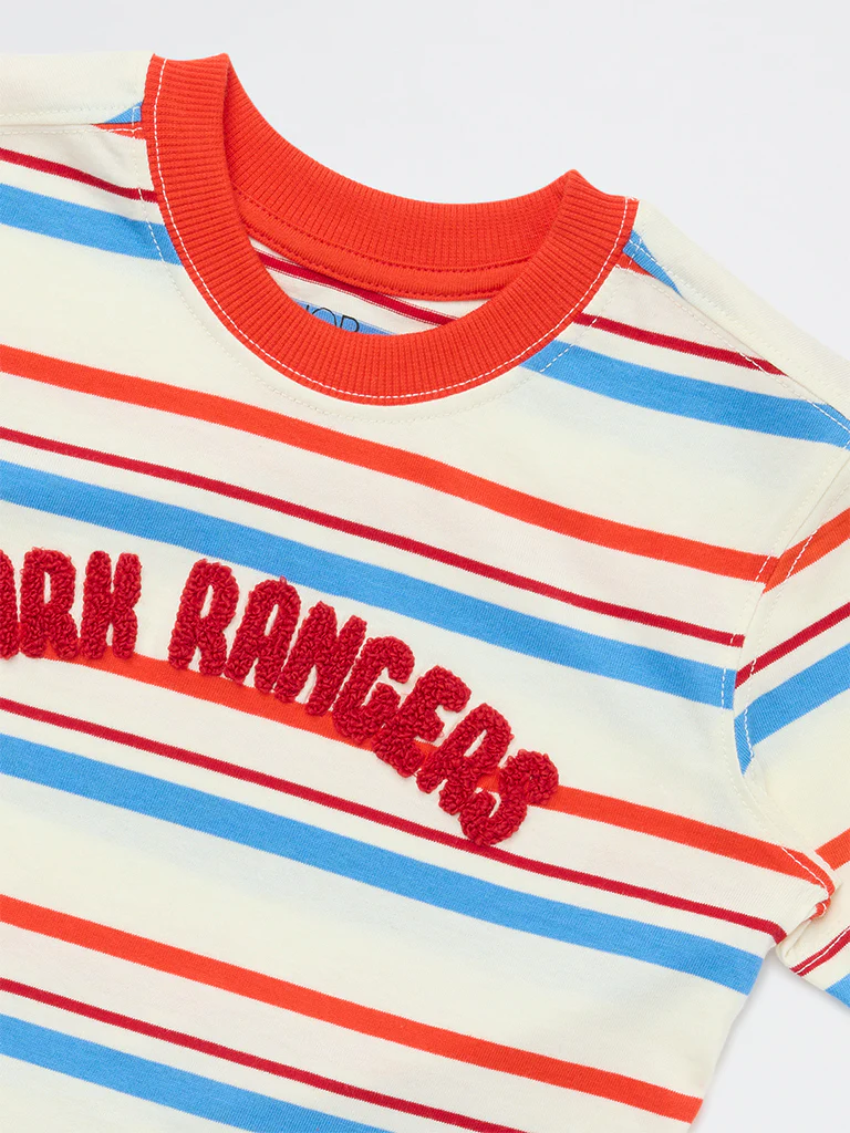 HOP Kids Boys Multicolour Striped Cotton T-Shirt - Image 5