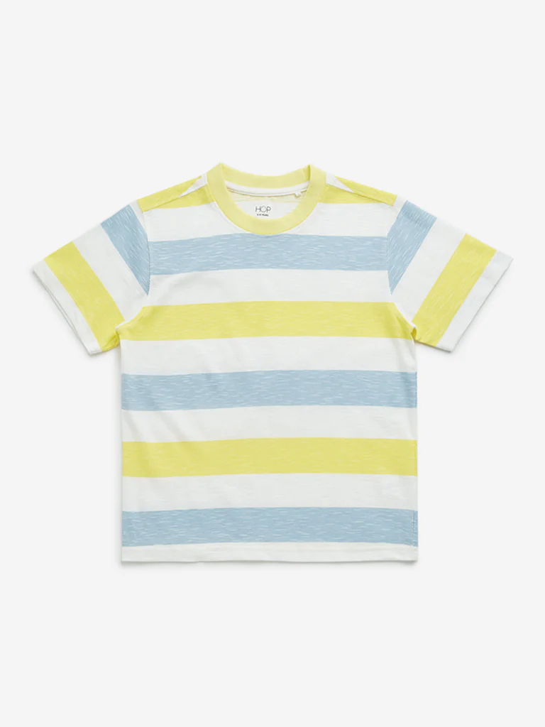 HOP Kids Boys Multicolour Striped Design Cotton T-Shirt