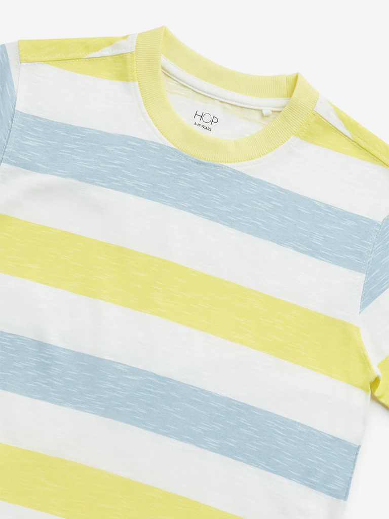 HOP Kids Boys Multicolour Striped Design Cotton T-Shirt - Image 3