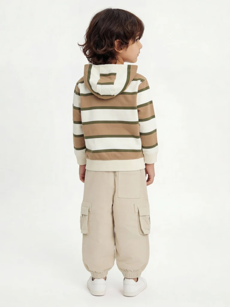 HOP Kids Boys Multicolour Striped Hooded Cotton Sweatshirt - Image 3