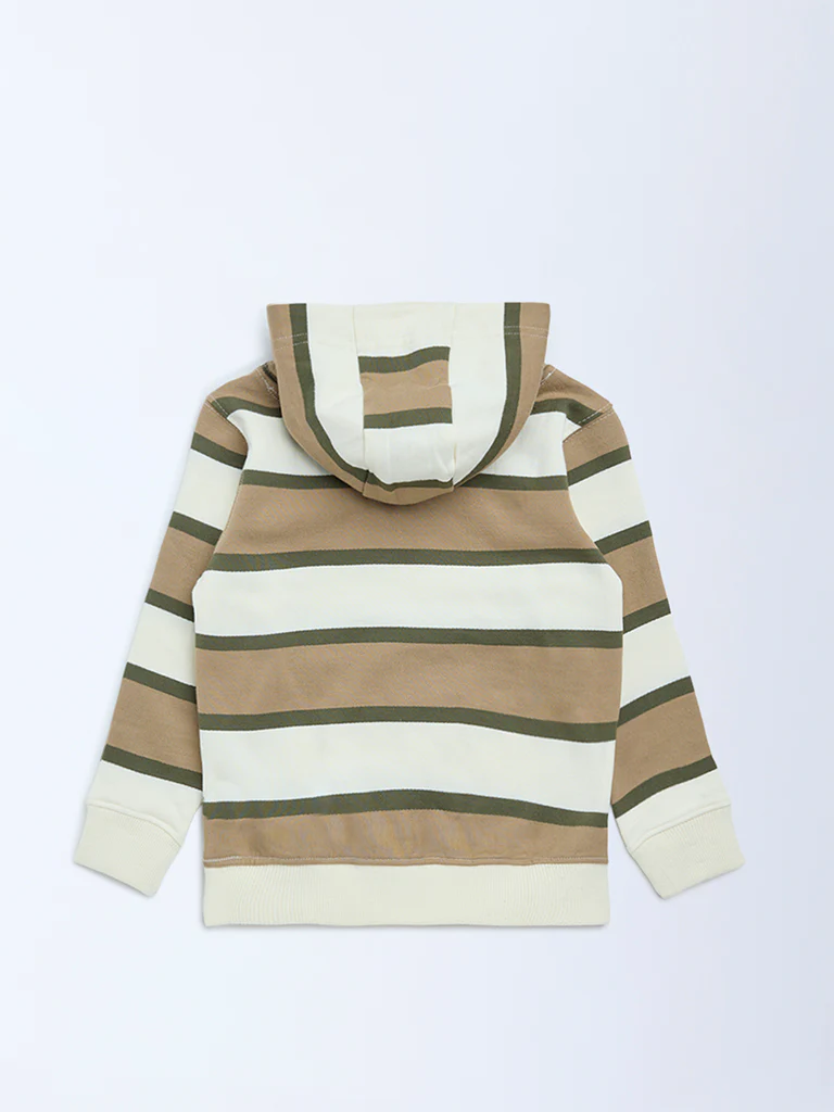 HOP Kids Boys Multicolour Striped Hooded Cotton Sweatshirt - Image 5