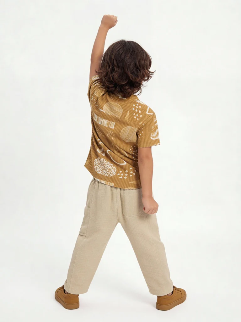 HOP Kids Boys Mustard Printed Cotton Shirt - Image 3