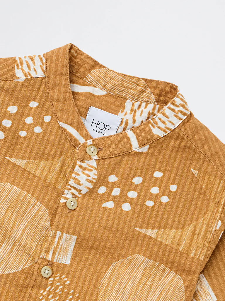 HOP Kids Boys Mustard Printed Cotton Shirt - Image 6