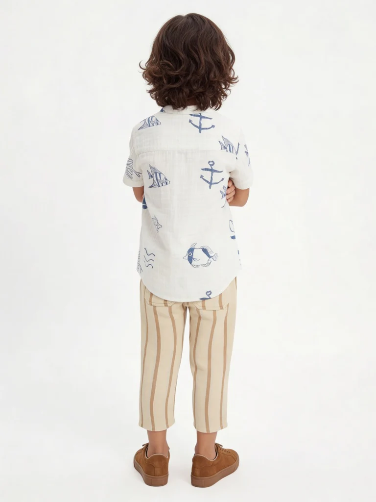 HOP Kids Boys Mustard Striped Mid-Rise Cotton Trousers - Image 2