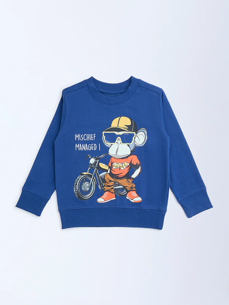 HOP Kids Boys Navy Animal Pattern Cotton-Blend Sweatshirt - Image 3