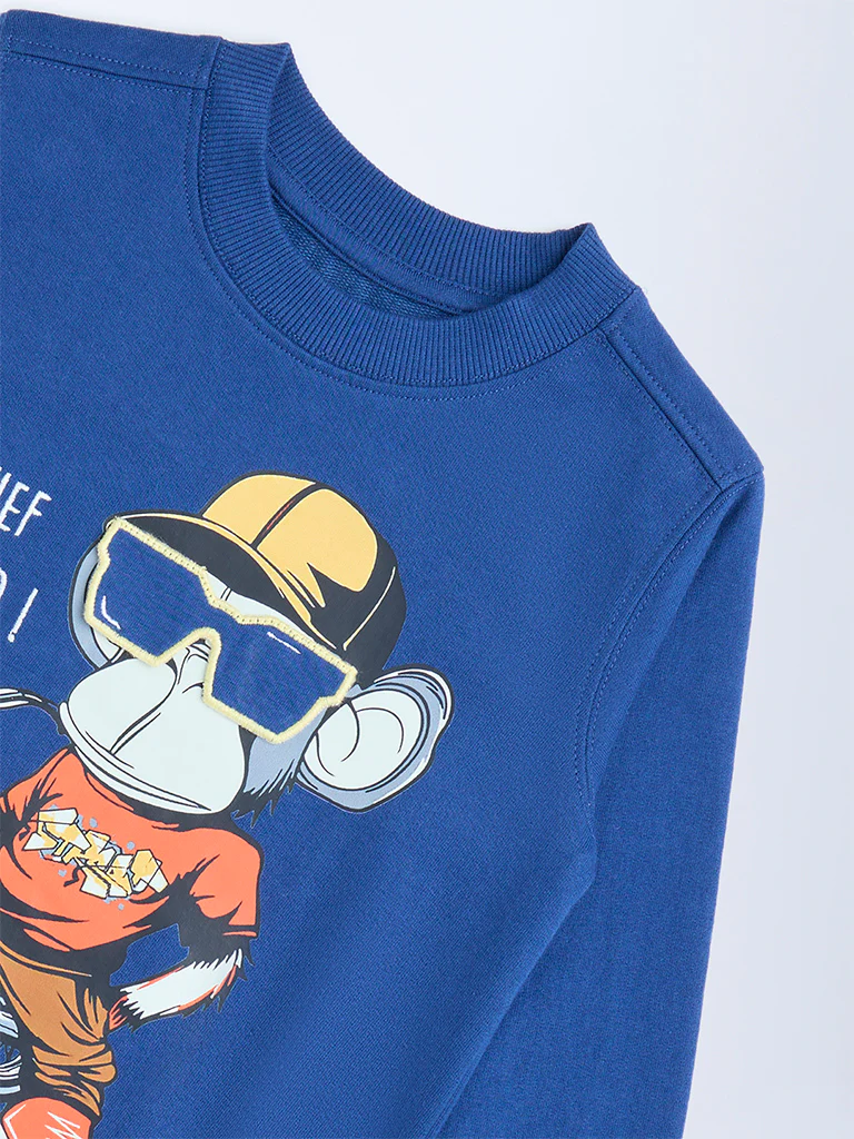 HOP Kids Boys Navy Animal Pattern Cotton-Blend Sweatshirt - Image 5