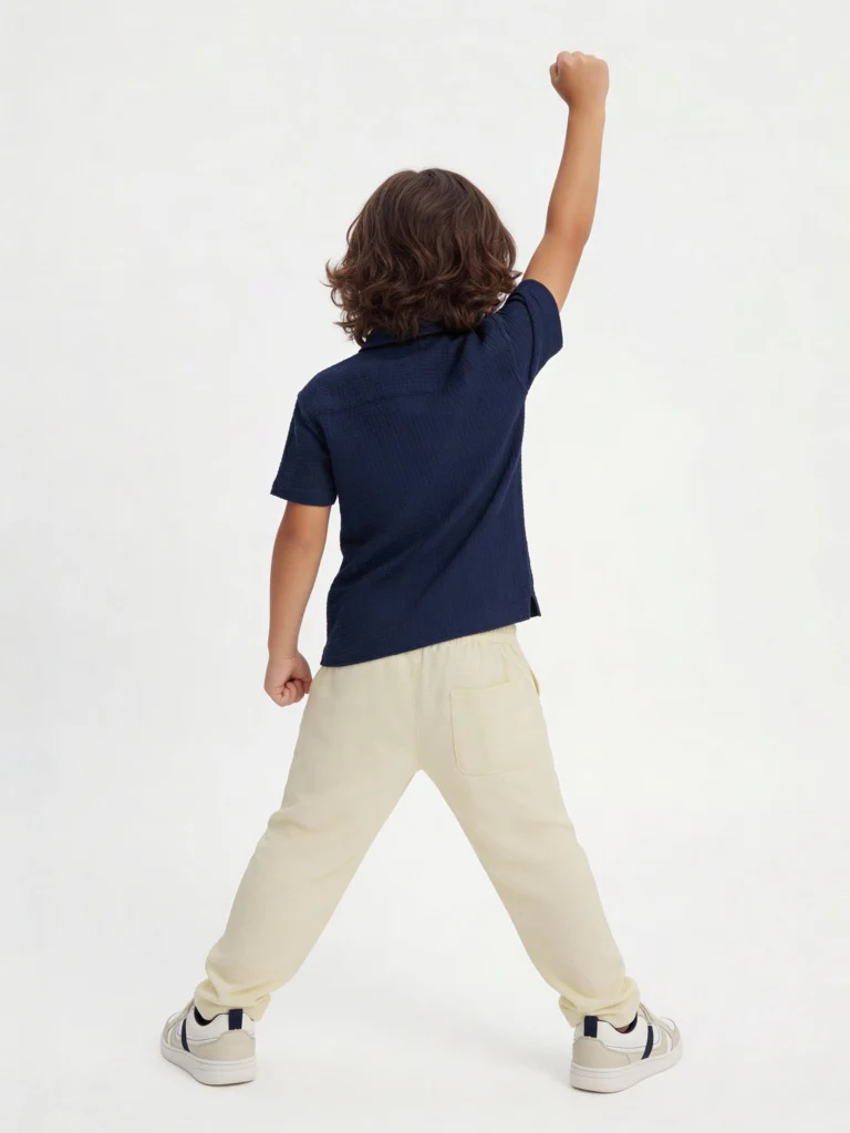 HOP Kids Boys Navy Embroidered Cotton Shirt - Image 2