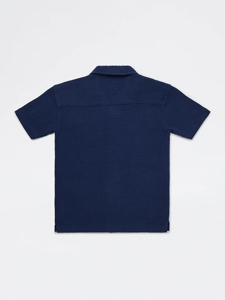 HOP Kids Boys Navy Embroidered Cotton Shirt - Image 4