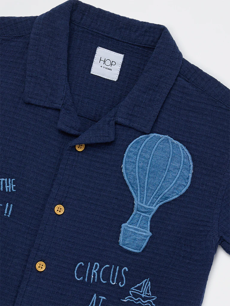 HOP Kids Boys Navy Embroidered Cotton Shirt - Image 5