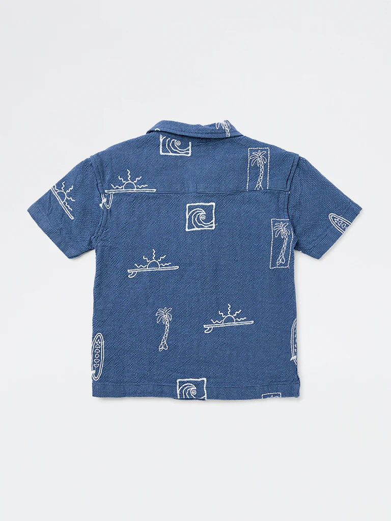 HOP Kids Boys Navy Embroidered Cotton Shirt - Image 4