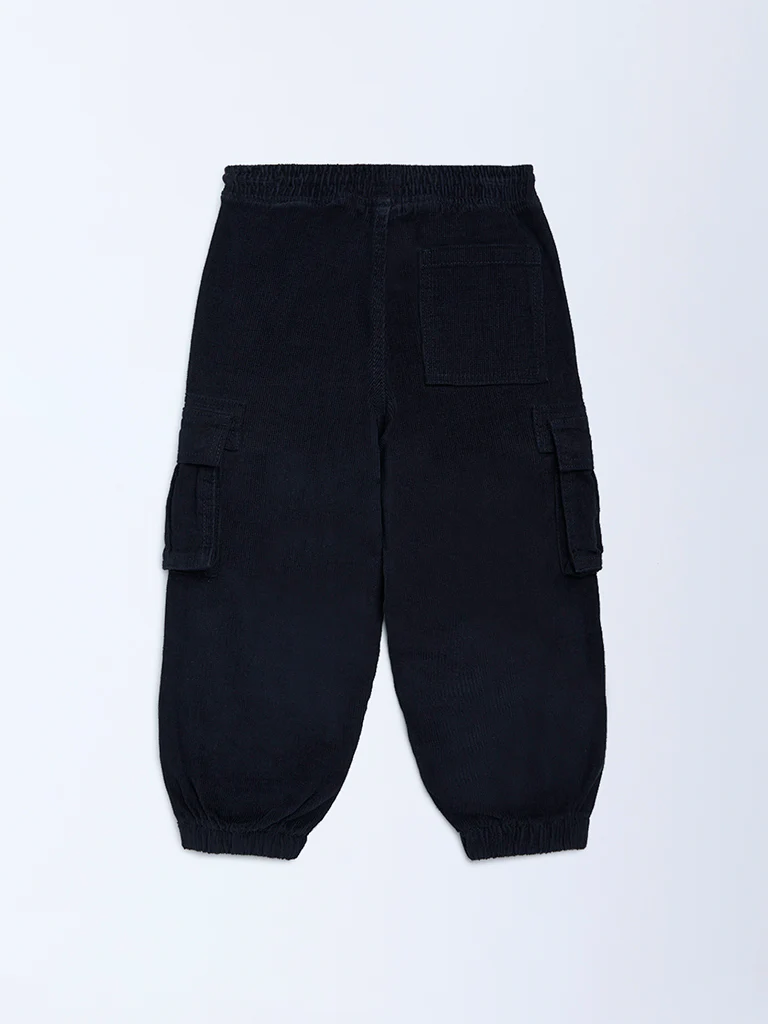 HOP Kids Boys Navy Mid-Rise Corduroy Joggers - Image 4