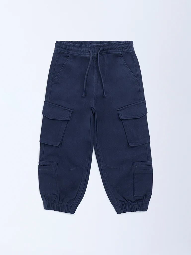HOP Kids Boys Navy Mid-Rise Cotton-Blend Cargo Joggers - Image 4