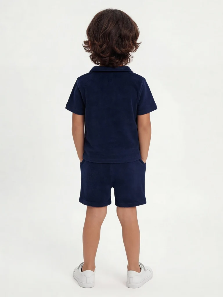 HOP Kids Boys Navy Sea-Life Embroidered Cotton T-Shirt and Shorts Set - Image 2