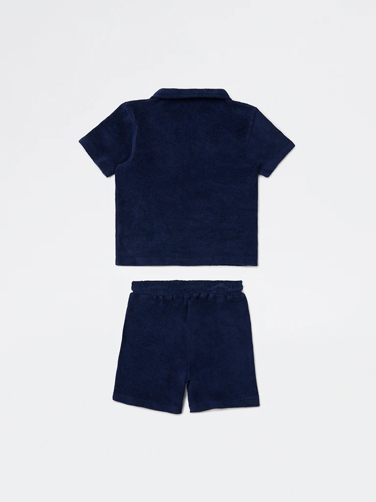 HOP Kids Boys Navy Sea-Life Embroidered Cotton T-Shirt and Shorts Set - Image 4