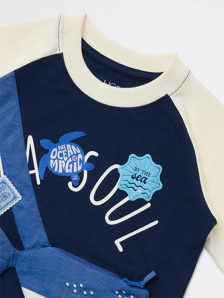 HOP Kids Boys Navy Sea-Life Printed Cotton T-Shirt - Image 5