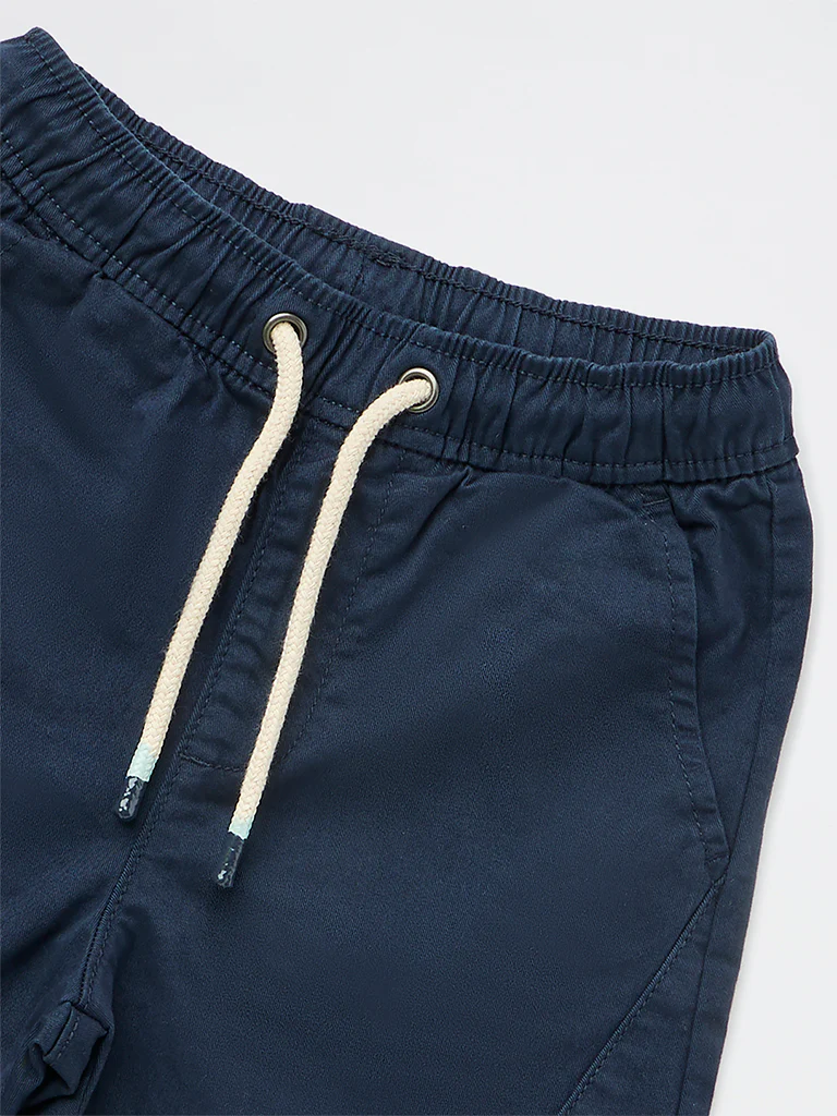 HOP Kids Boys Navy Solid Cotton-Blend Shorts - Image 4