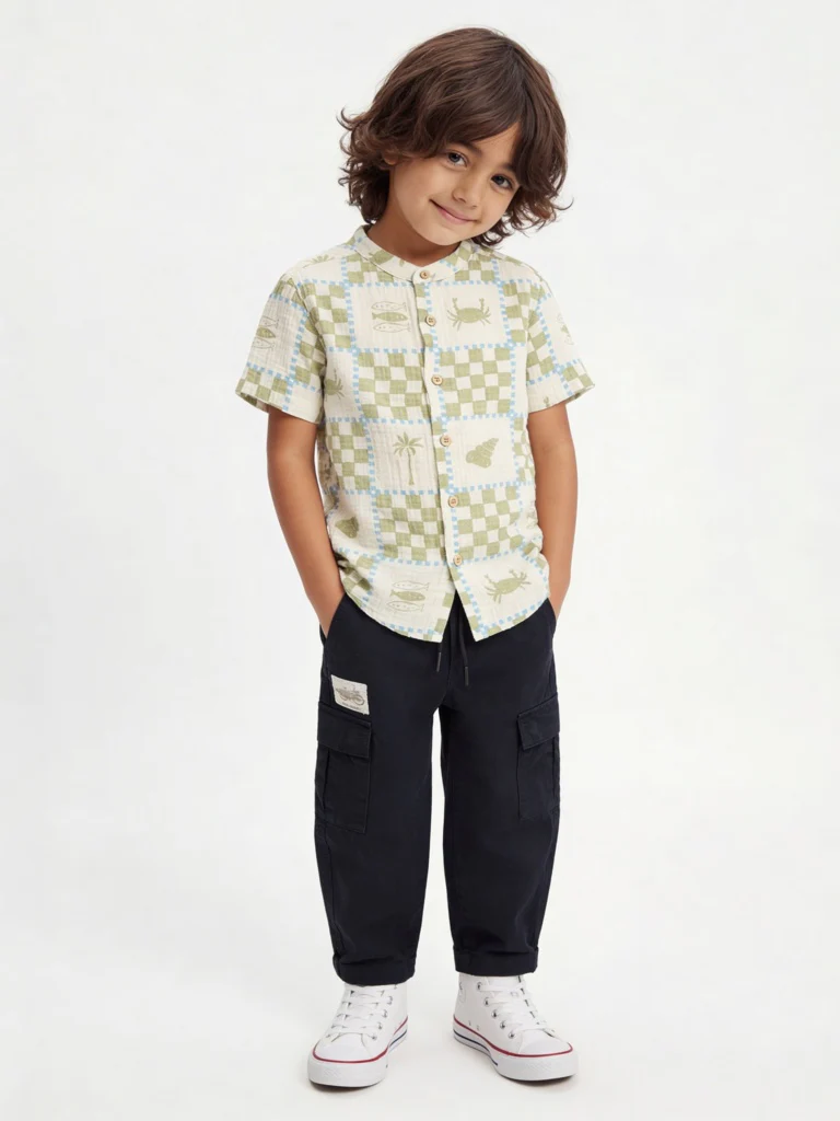 HOP Kids Boys Navy Solid Relaxed-Fit Cotton Cargo Pants