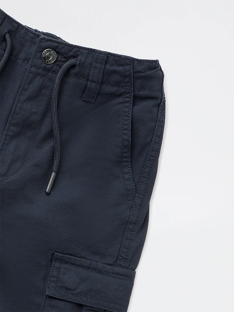 HOP Kids Boys Navy Solid Relaxed-Fit Cotton Cargo Pants - Image 6