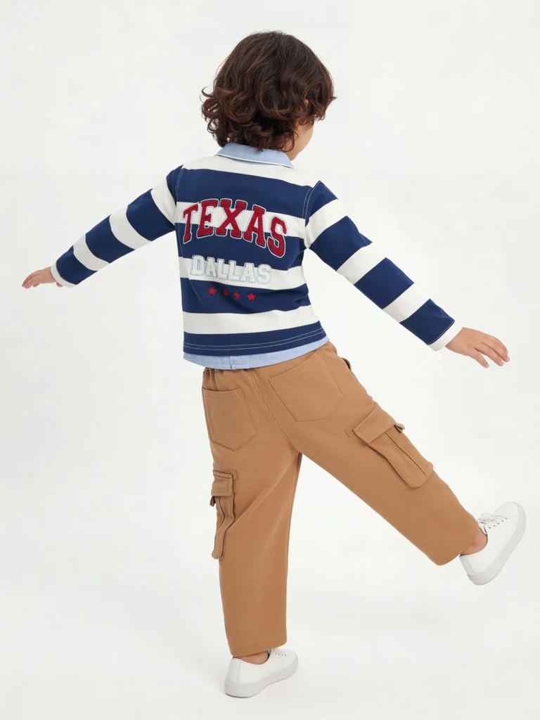 HOP Kids Boys Navy Striped Cotton Polo T-Shirt - Image 3