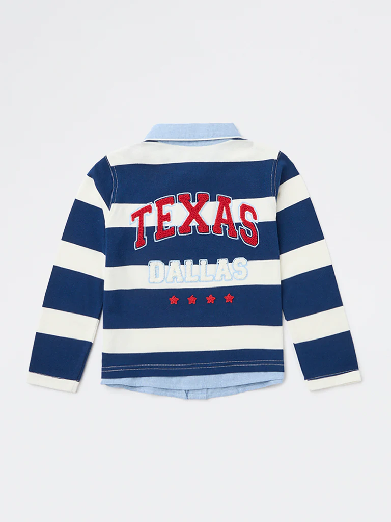 HOP Kids Boys Navy Striped Cotton Polo T-Shirt - Image 5