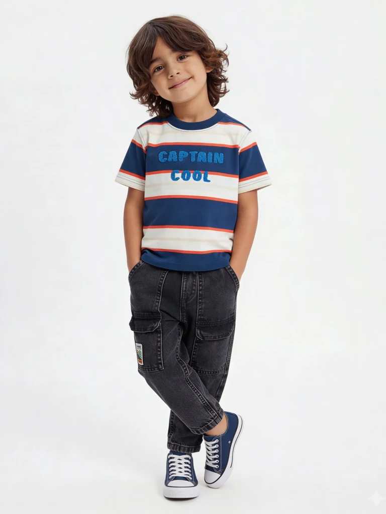 HOP Kids Boys Navy Striped Cotton T-Shirt
