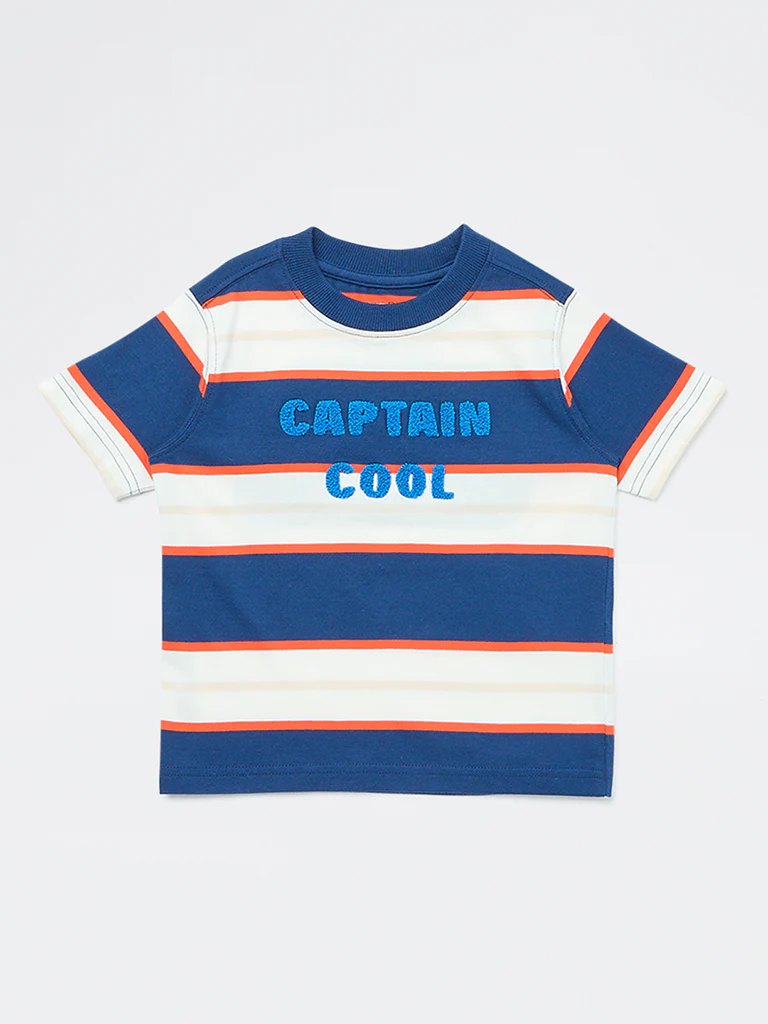 HOP Kids Boys Navy Striped Cotton T-Shirt - Image 4