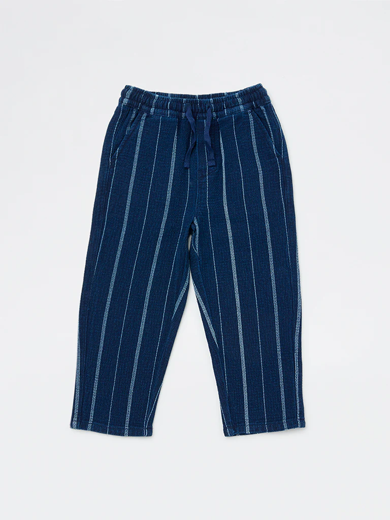 HOP Kids Boys Navy Striped Mid-Rise Cotton Trousers - Image 3