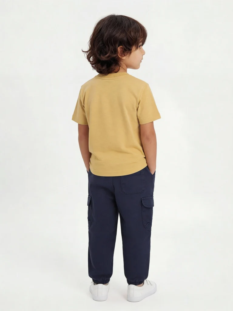 HOP Kids Boys Navy Textured Mid-Rise Cotton-Blend Cargo Pants - Image 3