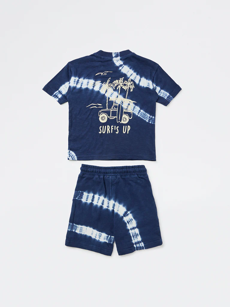 HOP Kids Boys Navy Tie-Dye Cotton T-Shirt and Shorts Set - Image 4