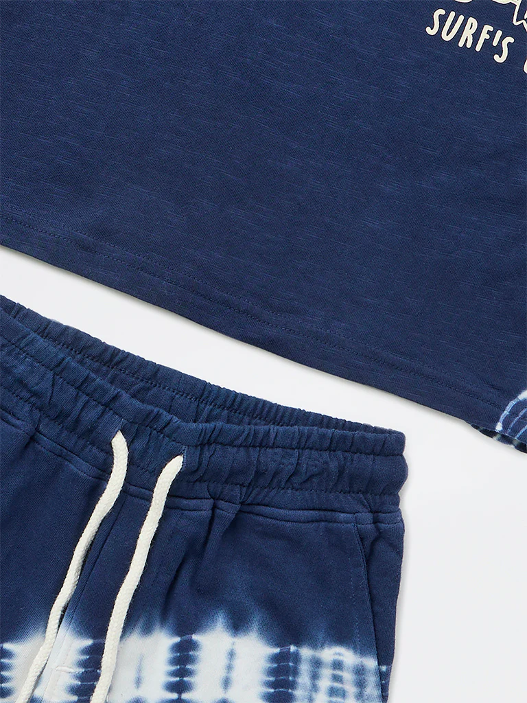 HOP Kids Boys Navy Tie-Dye Cotton T-Shirt and Shorts Set - Image 5