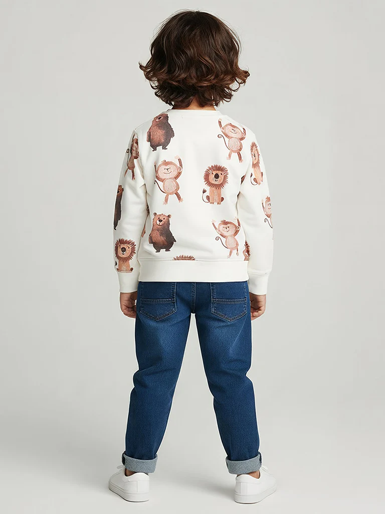 HOP Kids Boys Off-White Animal Printed Cotton-Blend Sweatshirt - Image 2
