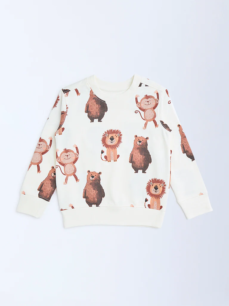 HOP Kids Boys Off-White Animal Printed Cotton-Blend Sweatshirt - Image 3