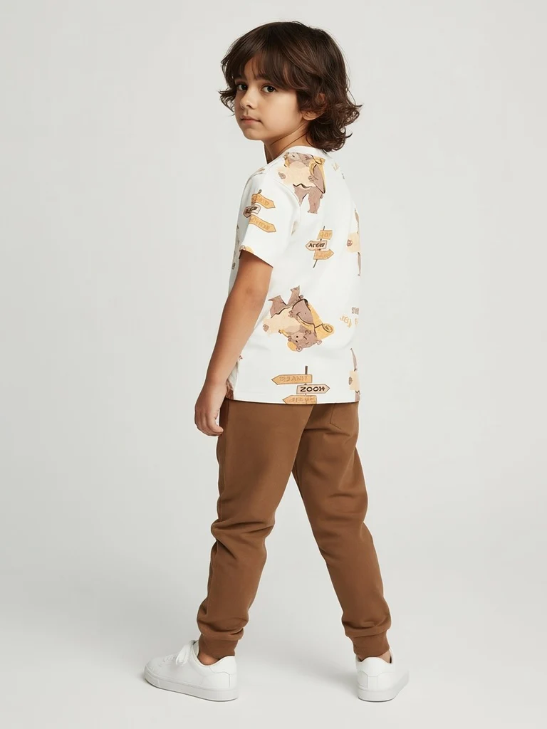 HOP Kids Boys Off-White Animal Printed Cotton T-Shirt - Image 2