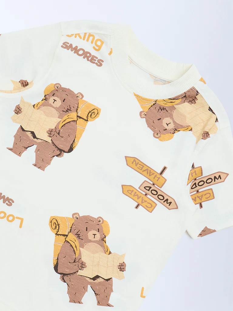 HOP Kids Boys Off-White Animal Printed Cotton T-Shirt - Image 5