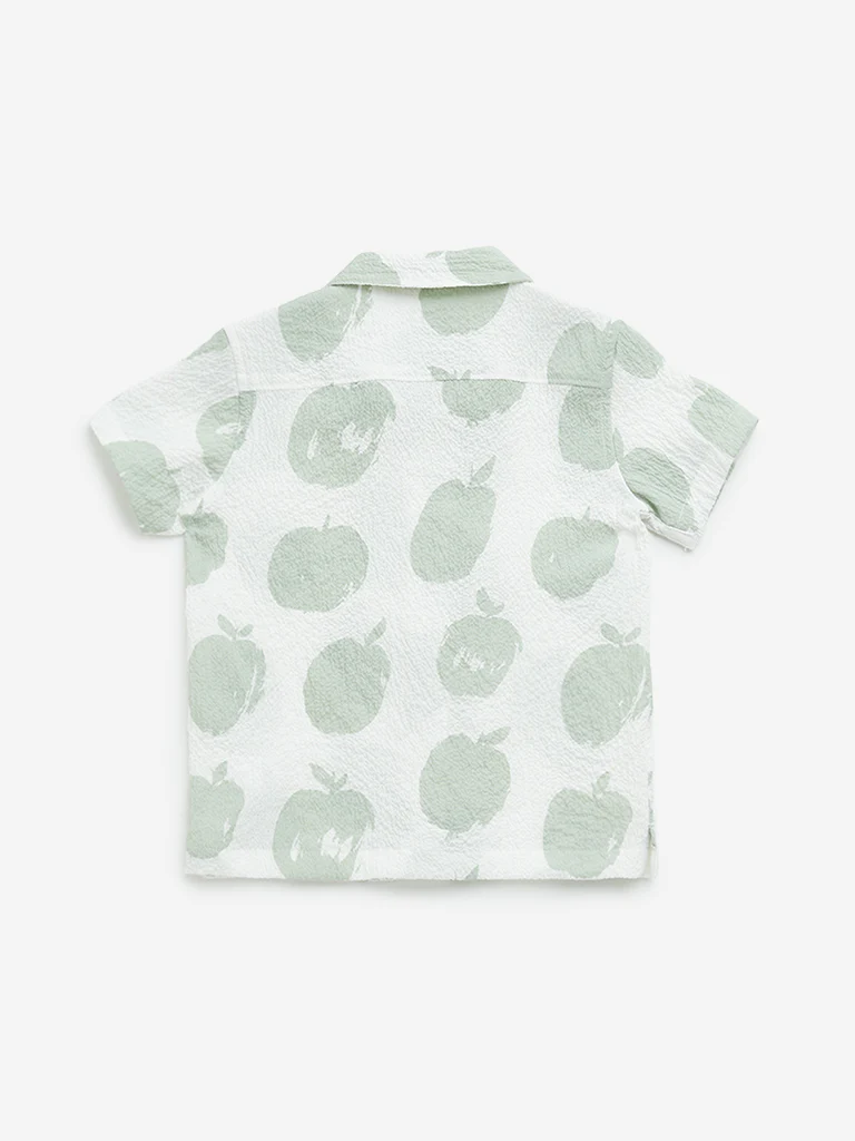 HOP Kids Boys Off-White Apple Printed Crinkle Cotton Shirt - Image 2